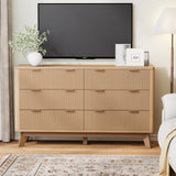 Royal Windsor 6 Drawer Dresser with Fluted Panel, Modern Chest of Drawers for Living Room, Wide Wooden Closet Dresser TV Stand with Ample Storage Space for Bedroom and Hallway, Natural Oak Royal Windsor