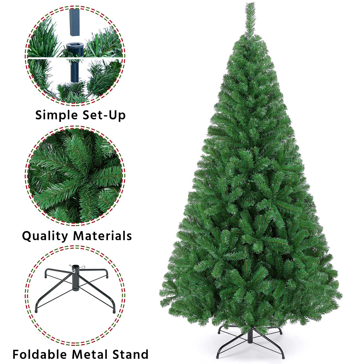 Yaheetech 6ft Artificial Full Spruce Christmas Tree, Artificial Xmas Tree with 714 PVC Branch Tips and Foldable Metal Stand for Home, Party, Office Decoration, Holiday Décor Indoor & Outdoor, Green