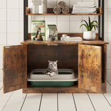 IRONCK Litter Box Enclosure with 4 Shelves and Doors, Large Wood Cat Litter Box Furniture Hidden with Storage and Scratch, Fit Most of Litter Box, Vintage Brown IRONCK