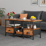 Furologee 35" Coffee Table with 2 Storage Drawers, Small Coffee Tables for Living Room, Industrial Center Table with 2 Tier Storage Shelf, Rustic Brown Furologee