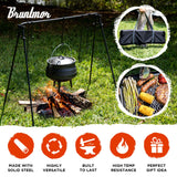 Bruntmor Grill Swing Campfire Cooking Stand BBQ Grill for Cookware & Dutch Oven Adjustable Collapsible Legs with Hooks & Accessories & Carrying Case Black Bruntmor