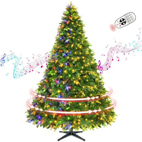 7.5FT Pre-Lit Artificial Christmas Tree with 470 Multicolor LED Lights, 360° Rotating Musical Stand, Remote Control, 8 Lighting Modes & Timer,Realistic PE/PVC Branch Tips for Holiday Decoration Pailiver