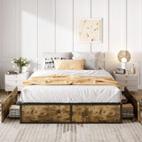 SHA CERLIN Queen Platform Bed Frame with 2 Large Storage Drawers, Rustic Wood and Metal, Noise-Free, Easy Assembly, No Box Spring Needed, Brown SHA CERLIN