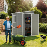 Greesum 5' x 4' Resin Weather Resistant Outdoor Storage Shed with Floor for Garden,Backyard,Pool Tool, Light Grey Greesum