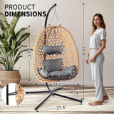 LEX CRAFT Egg Chair with Stand, Patio Wicker Hanging Chair, Hammock Swing Chair, 350LBS Capacity for Bedroom, Balcony, Garden (YE-GR) LEX CRAFT