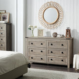 RedLemon Farmhouse 6 Drawer Dresser for Bedroom, 54 Inch Wide Rustic Wood Dresser TV Stand, Dresser Chest of Drawers for Closet, Living Room, Hallway, Light Rustic Oak RedLemon