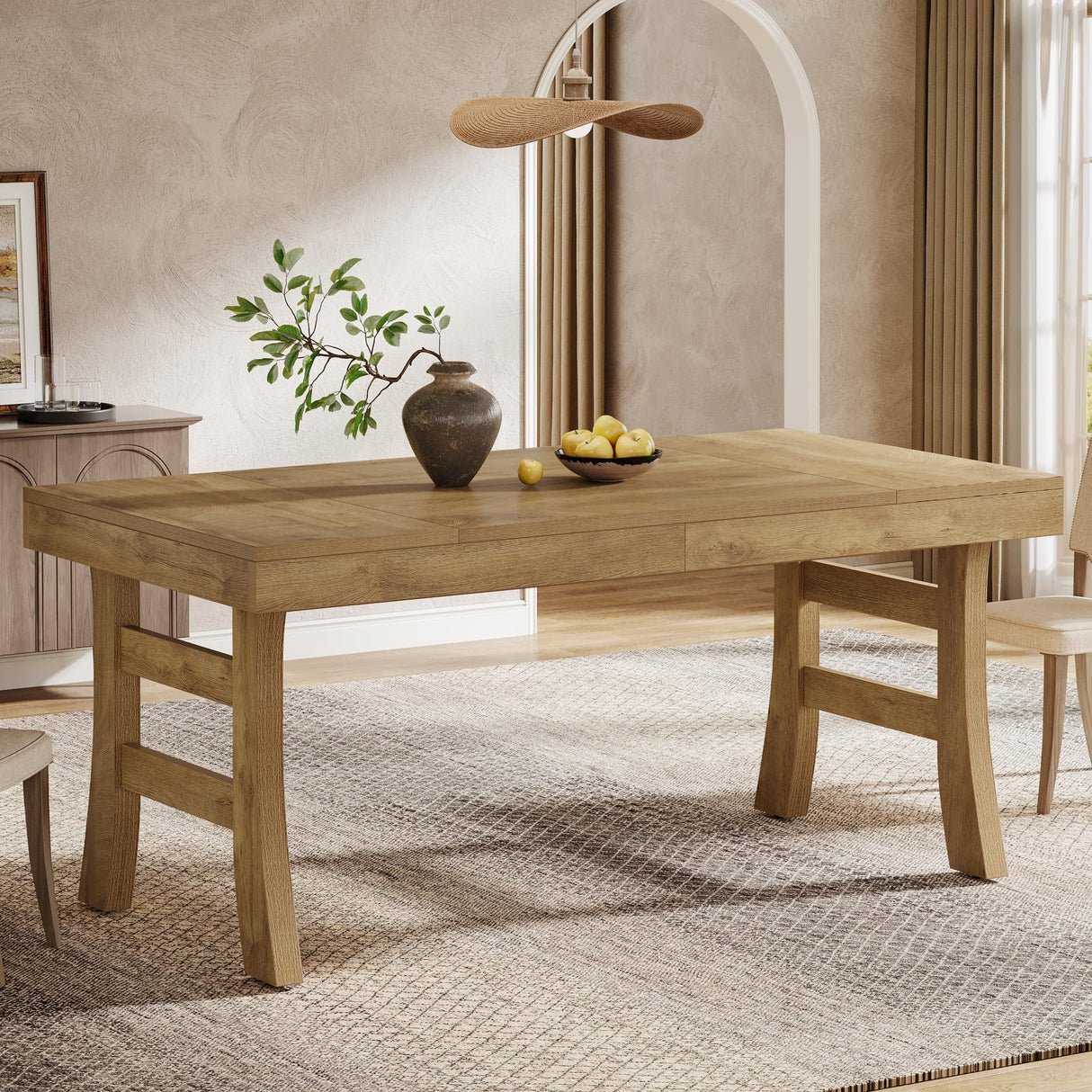 Tribesigns 63-Inch Dining Table for 4-6 People, Farmhouse Rectangular Large Kitchen Dinner Eating Table with Sturdy Legs for Home Kitchen, Dining Room, Light Brown Tribesigns