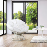 OSP Home Furnishings Wicker Papasan Chair with 360-Degree Swivel, White Frame with White Cushion OSP Home Furnishings