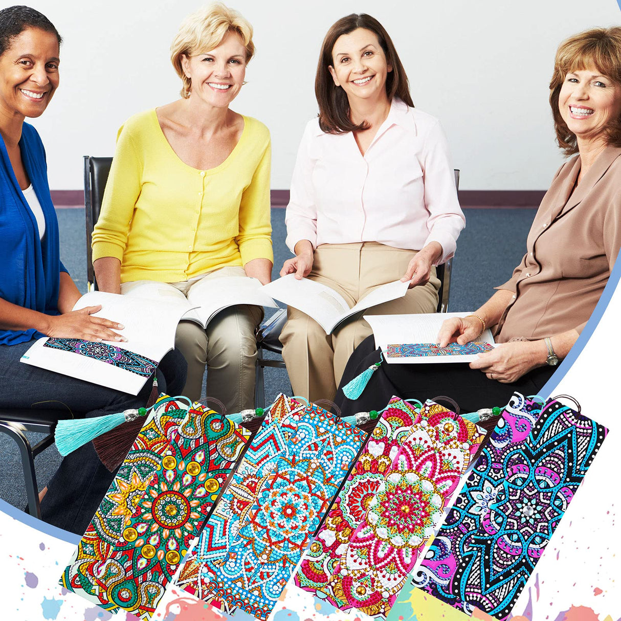 Zonon 8 Pcs Diamond Painting Bookmarks 5D Floral Art Painting Bookmarks PU Leather DIY Mandala Style Study Supplies with Tassels for Adults Gift Crafts Zonon