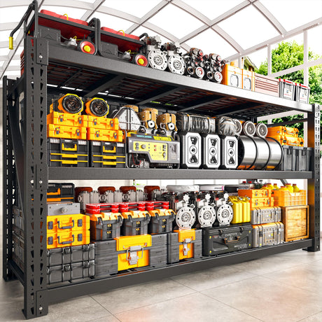 Bepatio 77" W Garage Shelving Storage Shelves, 3 Tier Metal Shelving Unit Heavy Duty for Storage, Adjustable Black Shelves for Commercial, Industrials, Garage, Basement, 77.2" W*23.7" D*66.2”H Bepatio