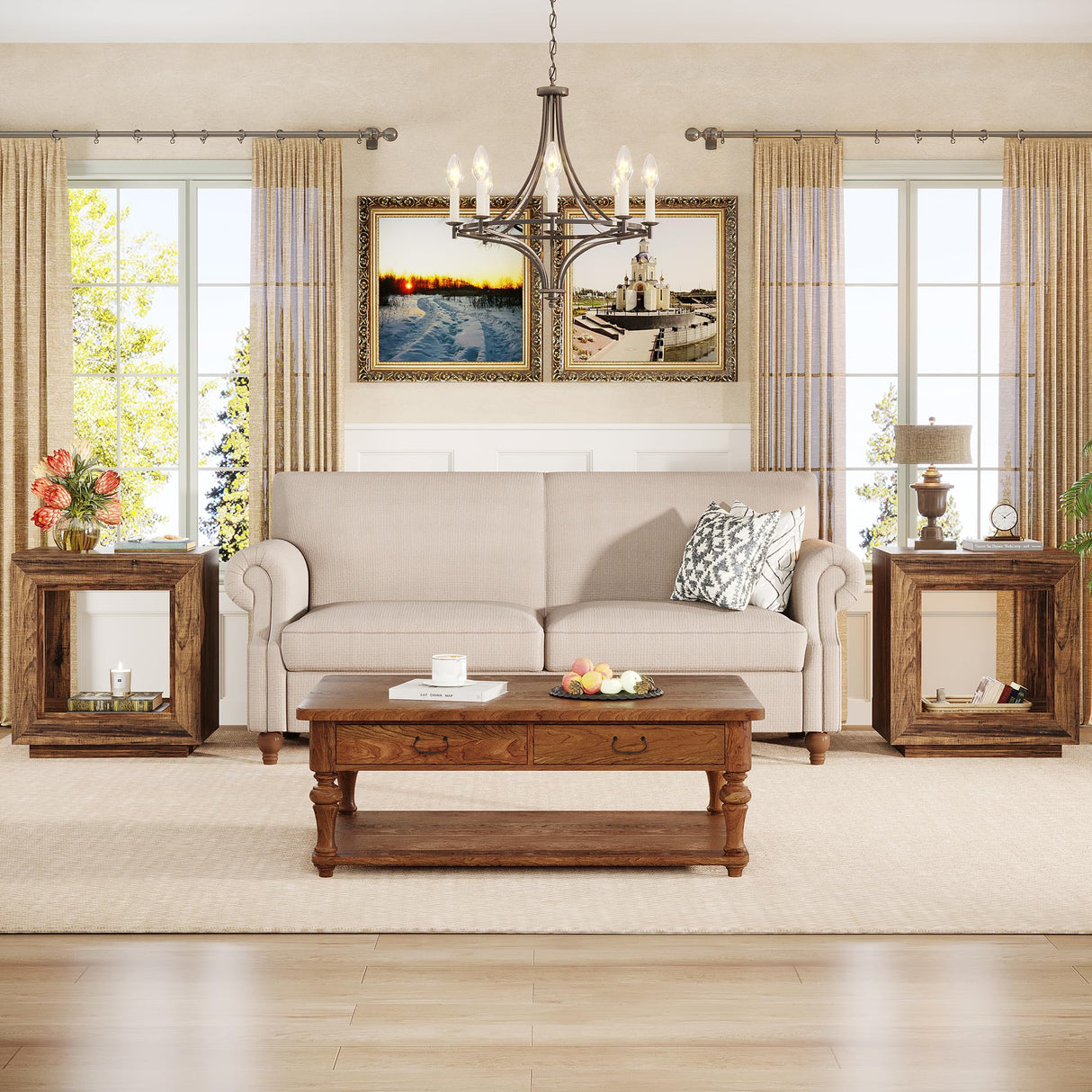 Tribesigns 24" Farmhouse End Table, 2 Tiered Side Table with Shelf Storage Industrial Sofa Side Table Nightstand for Living Room, Entrance (Rustic Brown) (1) Tribesigns