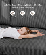 Kidirect Grey U Shaped Couch with Chaises, 106" Corduroy Sectional Couches for Living Room No Tool Assembly, 4 Seats Loveseat Sofa Comfy Sectional Sofas for Living Room Apartment Home 900lb Load Kidirect
