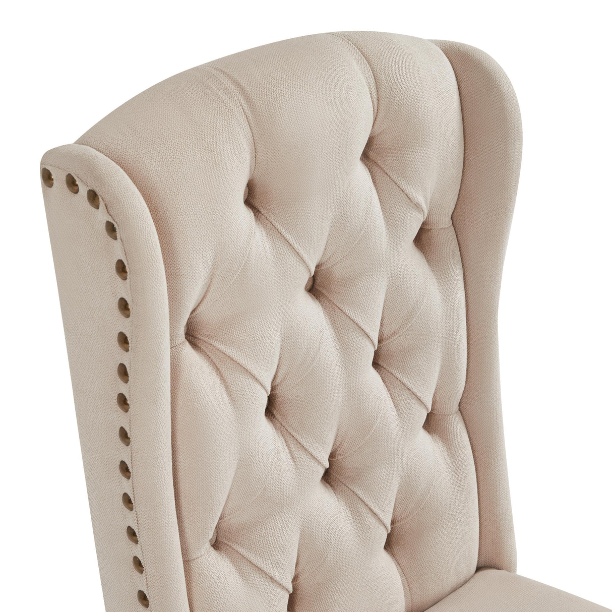 Yaheetech Dining Chairs Upholstered Fabric Chairs Tufted Kitchen Chairs with Solid Wood Legs, Nailhead Trims for Dining Room Kitchen and Restaurant, 1 Package of 2pcs, Beige Yaheetech