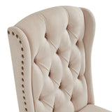 Yaheetech Dining Chairs Upholstered Fabric Chairs Tufted Kitchen Chairs with Solid Wood Legs, Nailhead Trims for Dining Room Kitchen and Restaurant, 1 Package of 2pcs, Beige Yaheetech