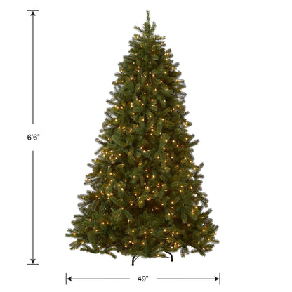 National Tree Company Pre-Lit 'Feel Real' Artificial Full Downswept Christmas Tree, Green, Douglas Fir, White Lights, Includes Stand, 6.5 feet