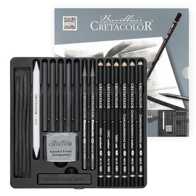 CRETACOLOR 400 30-Black Box 20-Piece Charcoal Set