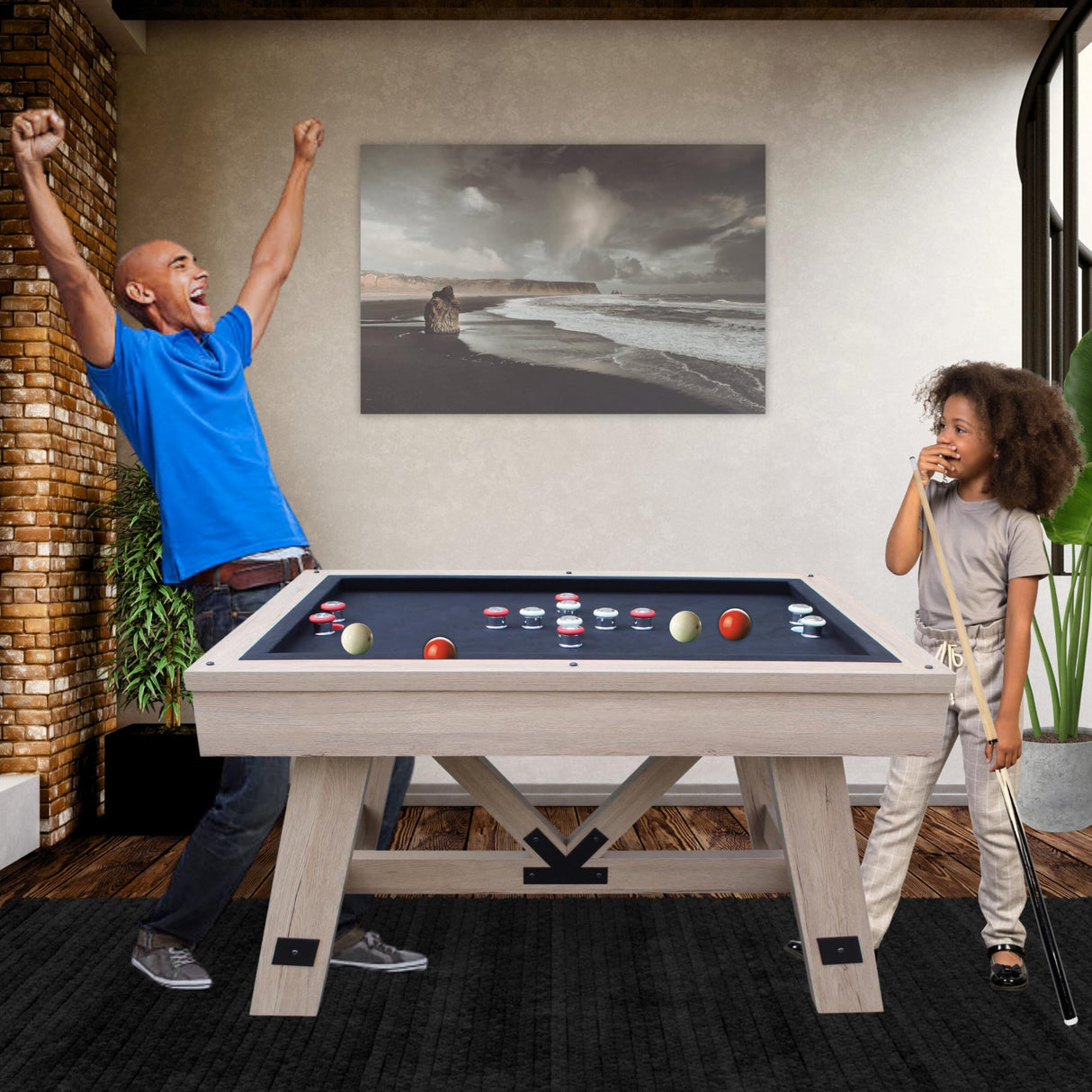 Freetime Fun 54" Bumper Pool Table for Adults and Kids Game Room, Comes with 2 48-in Cues, 10 Balls, and More, Sturdily Built Freetime Fun