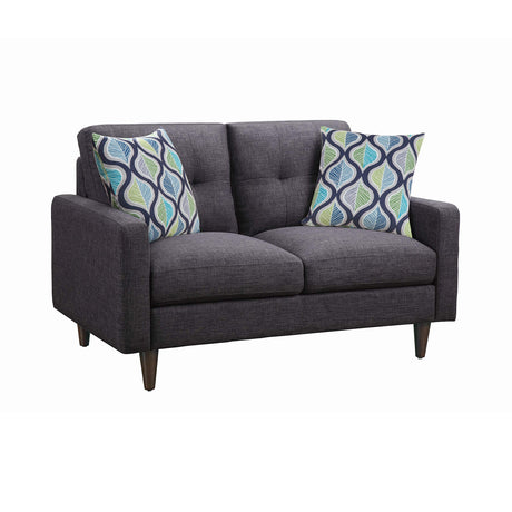 Coaster Home Furnishings - Watsonville - Wood & Fabric - Upholstered Tufted Loveseat with Track Arms, and Accent Pillows - Living Room - Gray - 552002 Coaster Fine Furniture