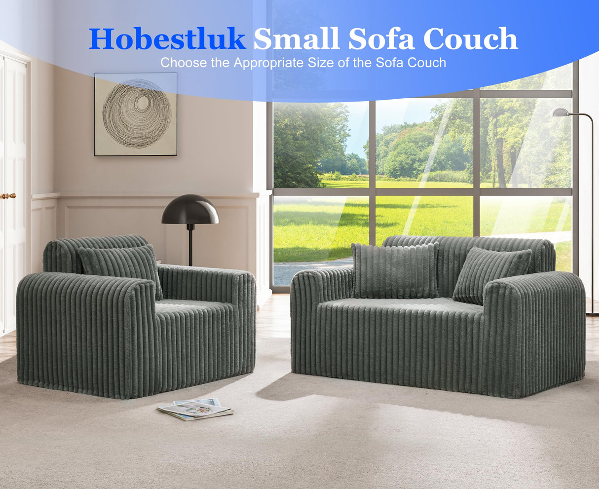 Hobestluk Couch Sofa 2-Seater Foam Sofa Loveseat for Small Spaces Comfy Sofas with Removable Cover Furry Couch with Pillows for Living Room, Bedroom, Apartment, Office (Grey, Loveseat) Hobestluk