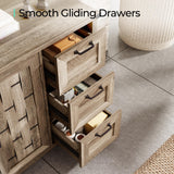 LINSY HOME Farmhouse Sideboard Buffet Cabinets, 43" W Coffee Bar Storage Cabinets with 3 Drawers and 2 Doors, Rustic Accent Cabinet for Dining Room, Kitchen, Home Bar and Living Room, Light Brown LINSY HOME