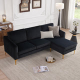 Kingfun 84" W Sectional Couches for Living Room, Velvet L Shaped Couch with Chaise and Metal Legs, 3 Seater Sofa Small Couch for Small Spaces Bedroom, Black Kingfun