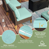 MFSTUDIO 9 Piece Extra Large Wicker Patio Furniture Set with 56" Fire Pit Table, All-Weather Rattan Sectional Sofa Patio Conversation Set with 50000 BTU CSA Approved Fire Pit & Aqua Blue Cushion MFSTUDIO