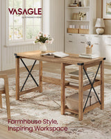 VASAGLE Computer Desk, Home Office Desk with Storage Shelves on Right or Left, Farmhouse, for Work Study Gaming Writing, 23.6 x 47.2 x 29.5 Inches, Honey Brown ULWDAM090T41 VASAGLE