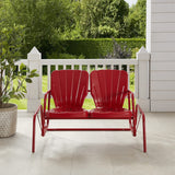 Crosley Furniture Ridgeland Retro Metal Outdoor Loveseat Glider, 2-Person Rocking Patio Bench for Porch, Bright Red Gloss Crosley Furniture