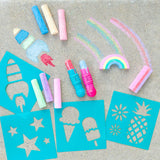 Yoobi | Rainbow Sidewalk Chalk and Stencil Set | 16 Piece Includes 2 Chalk Holders and 4 Fun Stencils | Non Toxic & Washable | Outdoor Art Activities for Kids Yoobi