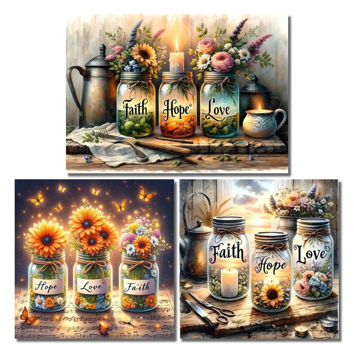 NEGEKFKX 3 Pack Faith,Hope,Love Diamond Art Kits for Adults Beginners,Diamond Painting Kits for Adults,5D Full Drill DIY Diamond Dot Gem Art Kit Wall Home Decor Arts Craft 12x16-12x12 inch NEGEKFKX