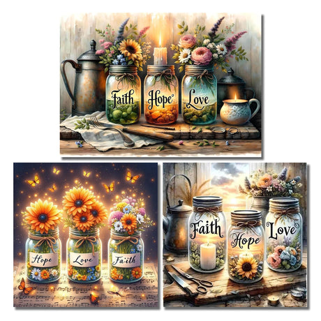 NEGEKFKX 3 Pack Faith,Hope,Love Diamond Art Kits for Adults Beginners,Diamond Painting Kits for Adults,5D Full Drill DIY Diamond Dot Gem Art Kit Wall Home Decor Arts Craft 12x16-12x12 inch NEGEKFKX