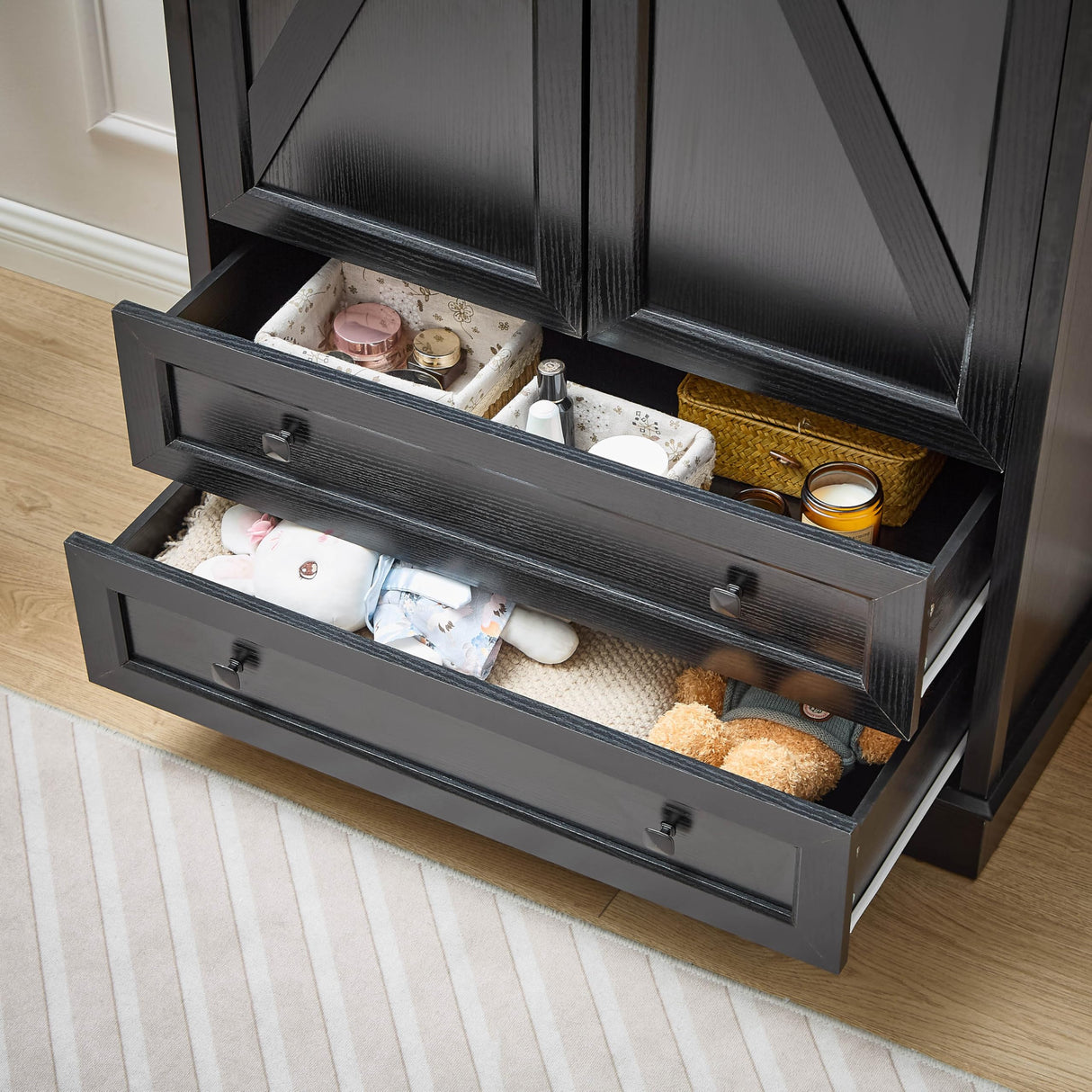 SOOWERY Dresser for Bedroom, 71 Inches Wood Armoire with 2 Drawers and Multiple Storage Cabinets, Farmhouse Dressers & Chests of Drawers for Bedroom, Living Room, Hallway, Black SOOWERY