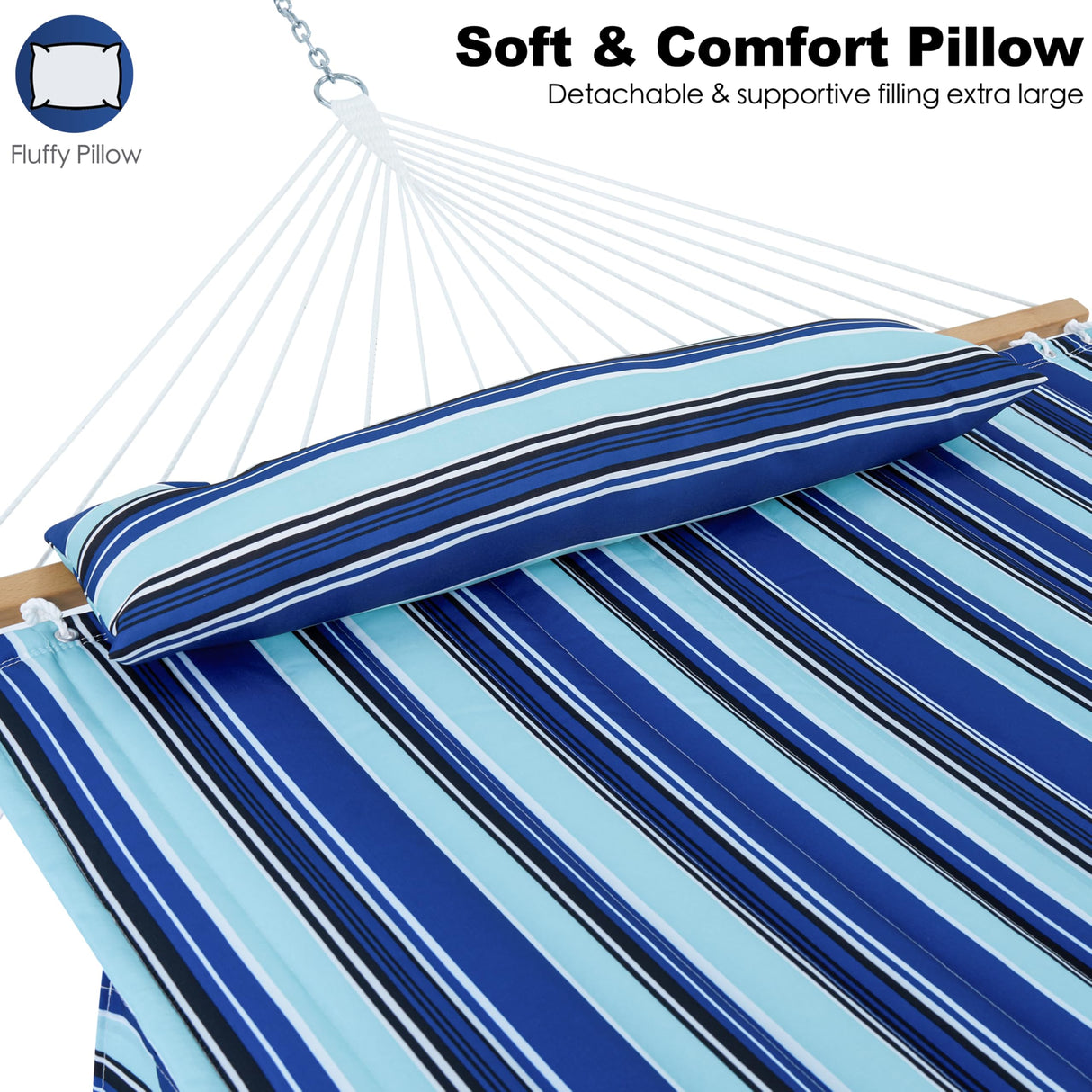 Gafete 2 Person Hammocks for Outside, Double Quilted Fabric Outdoor Hammock with Spreader Bar, Large Removable Pillow, Storage Pockets, Carabiners, Max 475 lbs Capacity (Catalina Beach) gafete