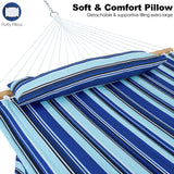 Gafete 2 Person Hammocks for Outside, Double Quilted Fabric Outdoor Hammock with Spreader Bar, Large Removable Pillow, Storage Pockets, Carabiners, Max 475 lbs Capacity (Catalina Beach) gafete