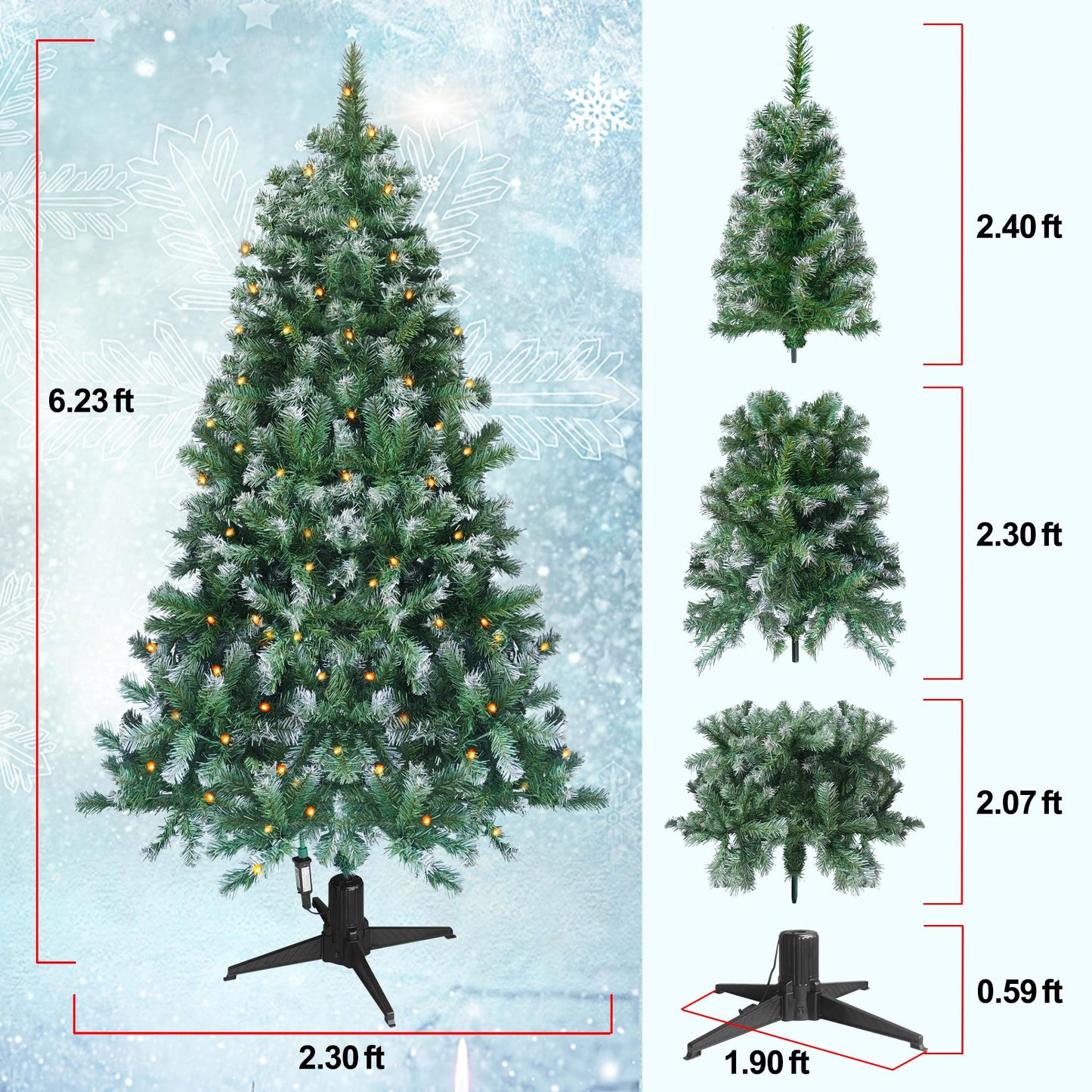 STRIGHT Rotating Artificial Christmas Tree with LED Lights, 6FT 360 Degree Displays Artificial Tree Great for Home, Office, & Parties Holiday Thanksgiving Xmas Decorations