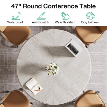 Tribesigns Round Conference Table, 47" Small Meeting Table with Wooden Texture Surface, Circle Business Seminar Table, Breakroom Table, Reception Negotiation for Office (Light Grey)