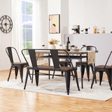 Yaheetech Industrial Metal Bench Mid-Century 3 Person Chair Dining Room Long Farmhouse Bench with Wood Seat,Removable Backrest,Black Yaheetech