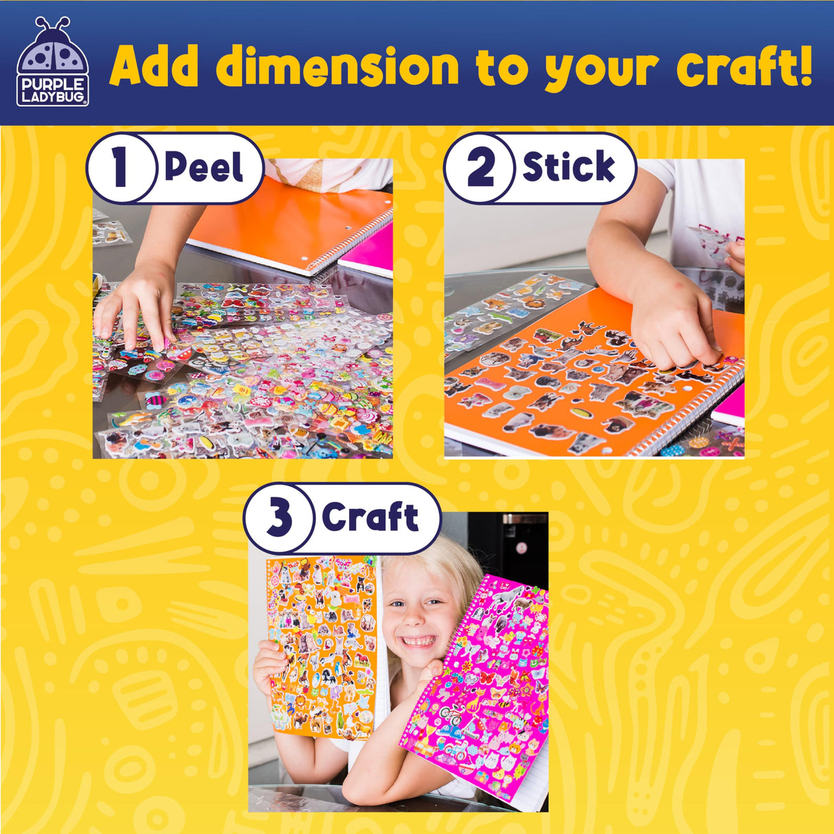 Purple Ladybug 1900+ Puffy Sticker Collection for Kids 4-8 - 80 Unique Reusable Sheets, Creative 3D Designs - Reward Stickers, Arts & Crafts Set, Travel Activities, Road Trip Essentials & Toys PURPLE LADYBUG