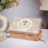 Ajuny Wooden Handcrafted Decorative Jewelry Storage Box Buddha Tree Design White Multipurpose Treasure Chest Organizer Travel Keepsake Trinket Holder Watch Box Gifts 8x5 Inch Ajuny