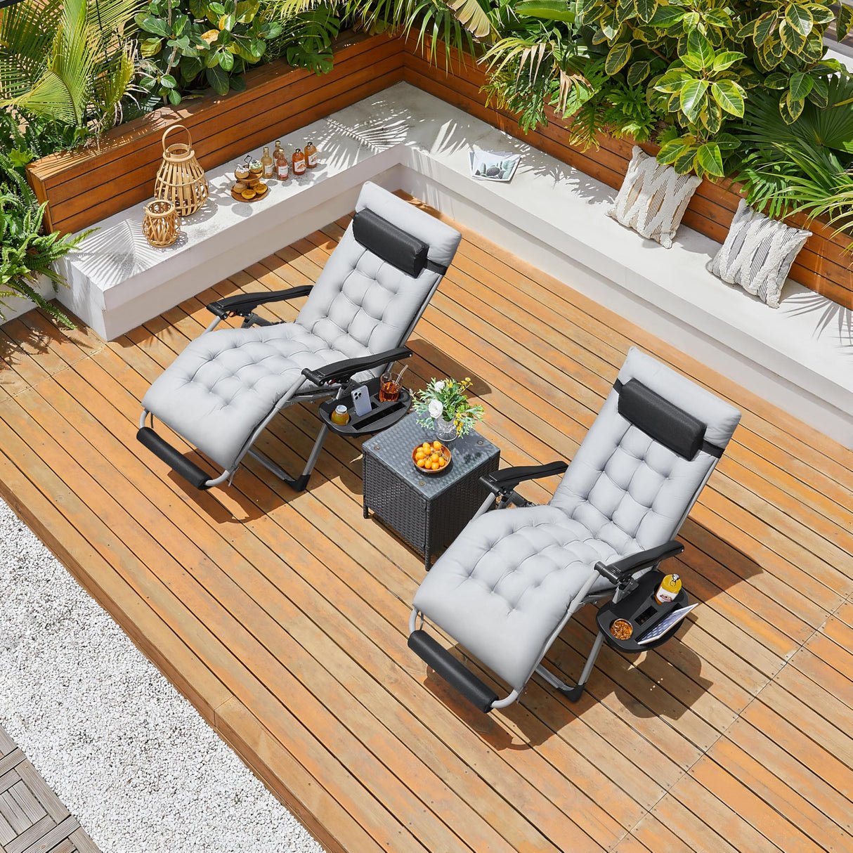 Yaheetech Zero Gravity Chair, Folding Reclining Lounge Recliner with Removable Pad & Headrest & Side Cup Holder Tray for Indoor and Outdoor Gray/1 Yaheetech