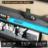 Fameill Queen Size Lift Up Storage Bed Frame, Storage Headboard with Charging Station, LED Lights Upholstered Platform Bed, No Box Spring Needed, Noise-Free, Dark Grey Fameill