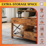 WLIVE Lift Top Coffee Table for Living Room,Coffee Table with Storage,Hidden Compartment and Metal Frame, Central Table for Reception Room,Rustic Brown WLIVE