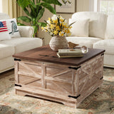 senlin Farmhouse Coffee Table, Heavy-Duty Coffee Table with Storage, Square Wood Center Table Set for Living Room with Pull Up Large Hidden Storage Compartment,Rustic Brown senlin