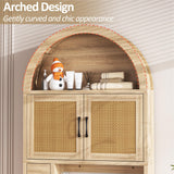 Spurgehom Over The Toilet Storage Cabinet, Bathroom Shelf Organizer Freestanding, Bathroom Arch Cabinet Over Toilet with Toilet Paper Holder and Anti-Tipping Device (Wood & Wicker Door) Spurgehom