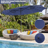 Tangkula 11 Pieces Patio Dining Set with 15 ft Double-Sided Patio LED Umbrella (Base Included), Outdoor Rattan Furniture Set with 8 Armchairs, 1 Rectangular Acacia Wood Dining Table (Navy) Tangkula