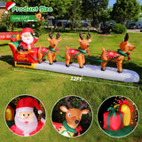 12FT Long Christmas Inflatables Santa Claus on Sleigh with 3 Reindeer Yard Decoration, Cute Blow Up Santa Xmas Decor with Bright LED Lights for Outdoor Garden Lawn Home Holiday Party Omdekor