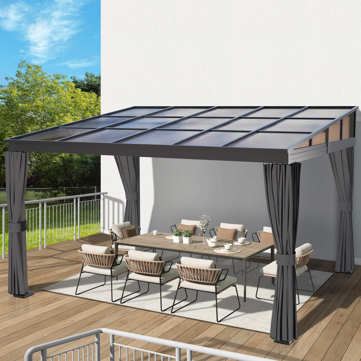 GARTOO 10’ x 13’ Upgraded Wall-Mounted Gazebo, Aluminum Outdoor Patio Lean to Gazebo Pergola with Roof, Gazebo Canopy Awnings to House for Garden, Lawn, Backyard Deck and More GARTOO