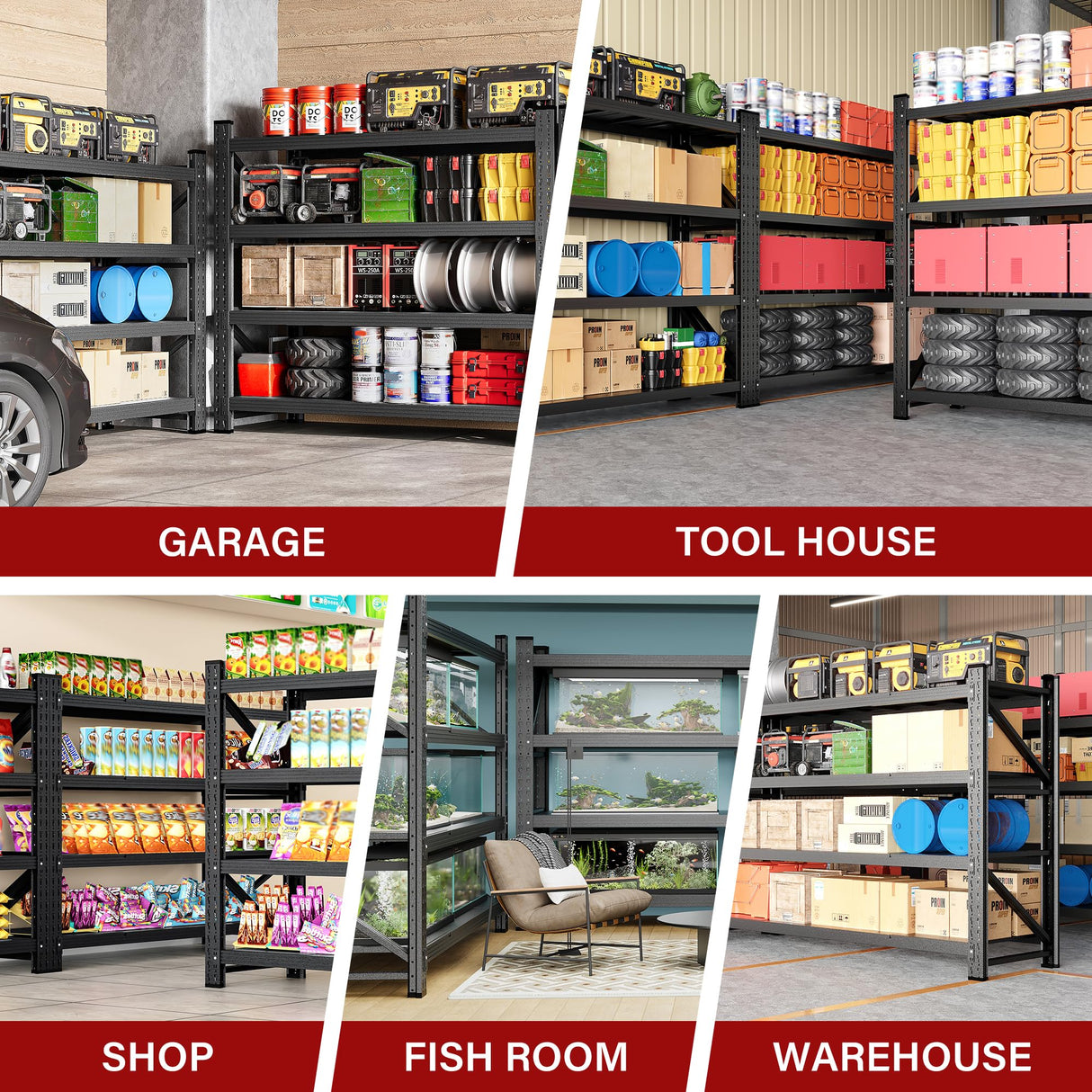 5000LBS Heavy Duty Garage Shelving Units,60" Wide & Deep Storage Shelves,Metal Garage Shelves,Large Storage Rack,Steel Shelf,Industrial Shelving for Shop,Warehouse,Basement,60" W x 24" D x 70" H SISESOL