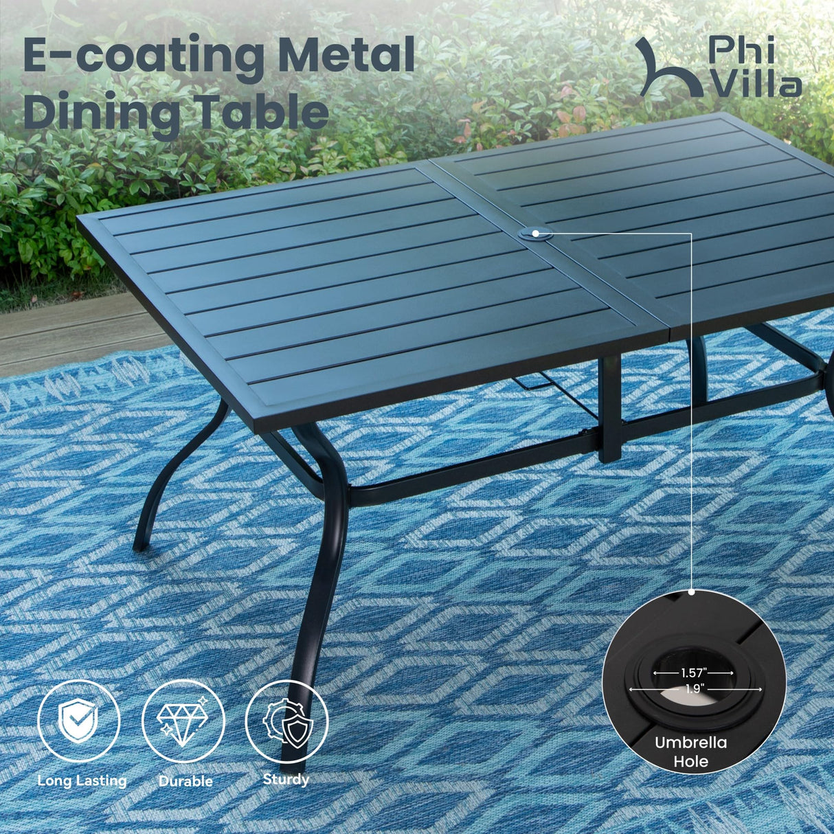 PHI VILLA 7 Piece Outdoor Patio Dining Set, Large Metal Table (1.57'' Umbrella Hole) and 6 Swivel Dining Chairs with Textilene Mesh Fabric, All Weather Patio Furniture Set for Deck Lawn Garden (Blue) PHI VILLA