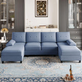 Shintenchi Sectional Couches for Living Room, U Shaped Sofa Couch with Double Chaise, 4-Seat Living Room Furniture Sets with Soft Cushion & Linen Fabric, Blue Shintenchi